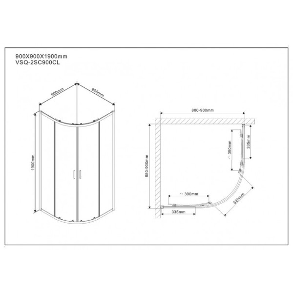 Душевой уголок Vincea Scala VSQ-2SC 900х900x1900 стекло прозрачное, профиль хром (VSQ-2SC900CL)