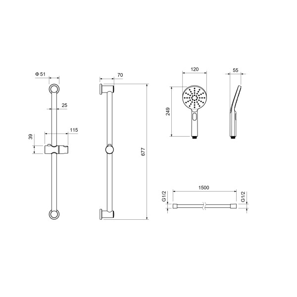 Душевой гарнитур Aquatek 3jet 65 см шлифованное золото (AQ2016BG)