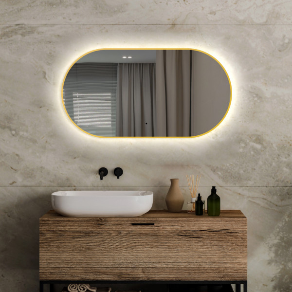 Зеркало Abber Kontur с подсветкой, бесконтактный выключатель, диммер, золото (AG6304SCG) Зеркало Abber Kontur с подсветкой, бесконтактный выключатель, диммер, золото (AG6304SCG)