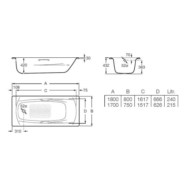 Ванна стальная Roca Swing 170x75 с отв. под ручки и антискользящим покрытием (2201E0000) Ванна стальная Roca Swing 170x75 с отв. под ручки и антискользящим покрытием (2201E0000)