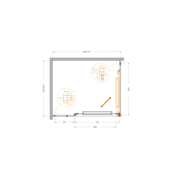 Душевой уголок Cezares Lux 110x90x195 стекло прозрачное, профиль оружейная сталь (LUX-AH-FS-11-110/90-C-GM)