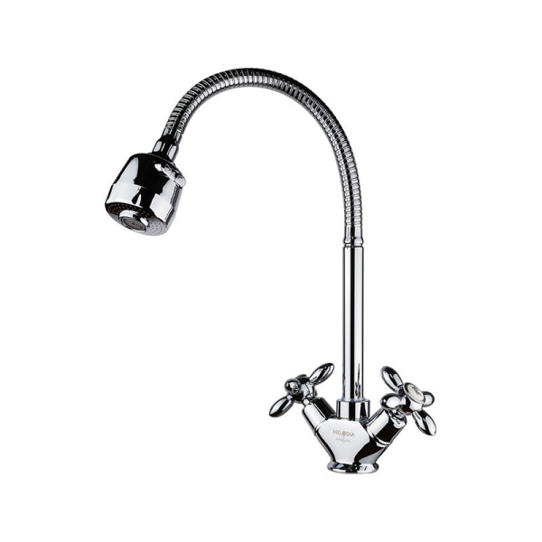 Смеситель для кухни Melodia Retro высокий R-излив гибкий крест резина, без гибкой подводки, хром (MDV32311)