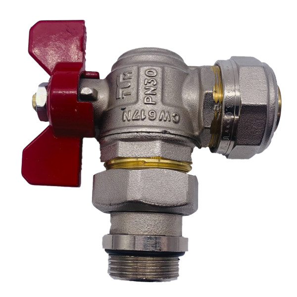 Кран угловой шаровый со сгоном Tiemme 26*3/4" (красная бабочка) (1620014) Кран угловой шаровый со сгоном Tiemme 26*3/4" (красная бабочка) (1620014)