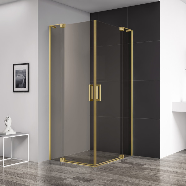 Душевой уголок Cezares Slider 100x100x195 стекло бронза, профиль брашированное золото (SLIDER-A-2-100/110-BR-BORO)