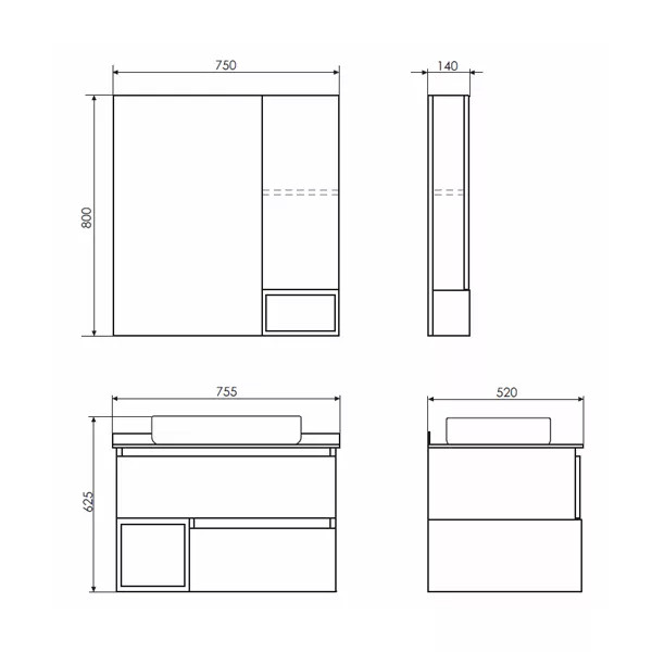 Шкаф зеркальный Comforty Прага 750x140x800 дуб белый (00004144199)