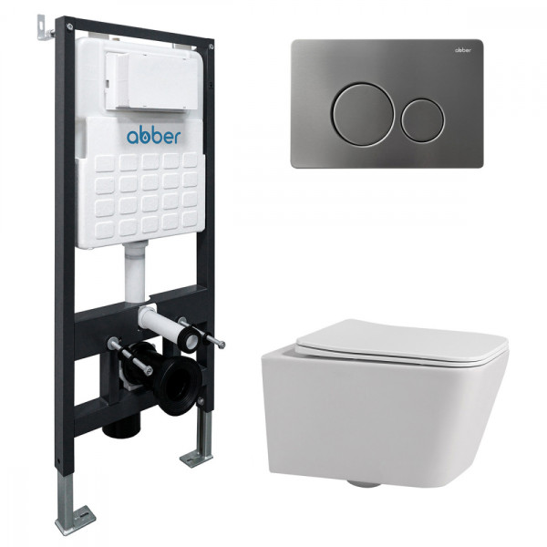 Комплект инсталляция с унитазом Abber Rechteck с клавишей никель (AC1201-AC0105-AC0121NG)