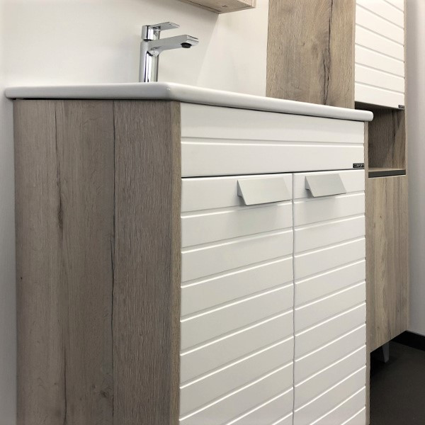 Тумба напольная Comforty Кама 610x855x470 белый глянцевый с раковиной (00-00001452)