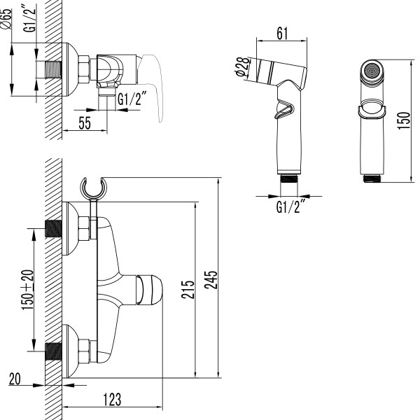 Смеситель для биде Lemark Pramen черный с гигиеническим душем (LM3318BL)