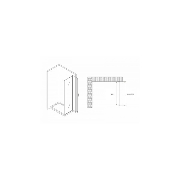 Душевое ограждение Abber Diamant 100x195 стекло прозрачное, профиль черный (S100B)