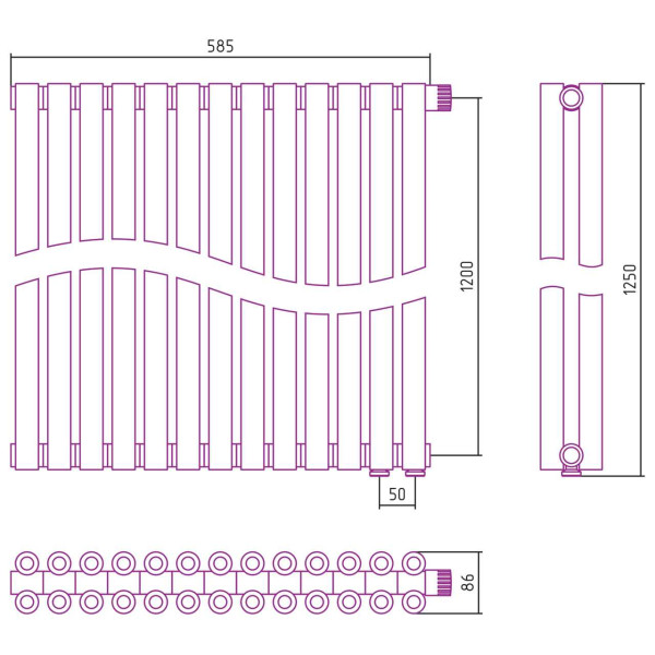 Дизайн-радиатор Сунержа Эстет-00 EU50 1200*585 13 секций белый (12-0322-1213)