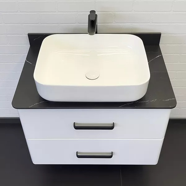 Тумба подвесная с раковиной Comforty Амстердам 750x500x645 белый глянцевый/калакатта Блэк (00-00013775)