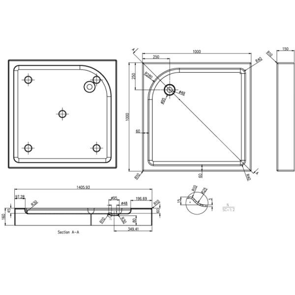 Душевой поддон Azario Greenwood 100x100x15 белый (P110 R/L (P11010))