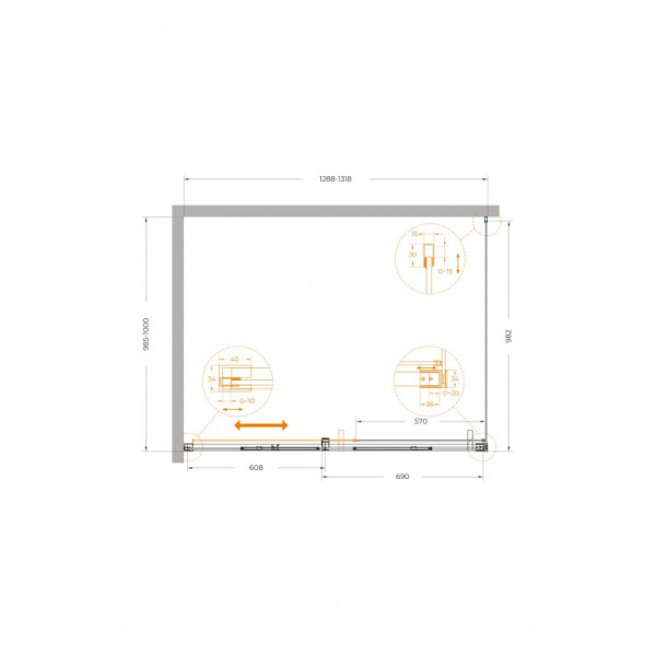 Душевой уголок Cezares Plane 130x100x195 стекло прозрачное, профиль золото брашированное (PLANE-AH-1-130/100-C-BORO)
