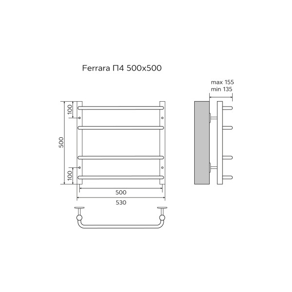 Полотенцесушитель водяной Azario Ferrara 500x500 хром Полотенцесушитель водяной Azario Ferrara 500x500 хром