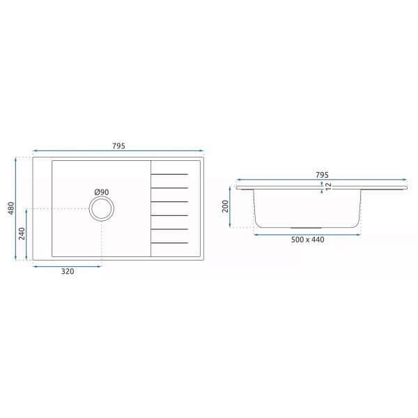 Мойка для кухни Rea sten black metalic гранит 79,5x48x20 черная металлик (ZLE-00106)