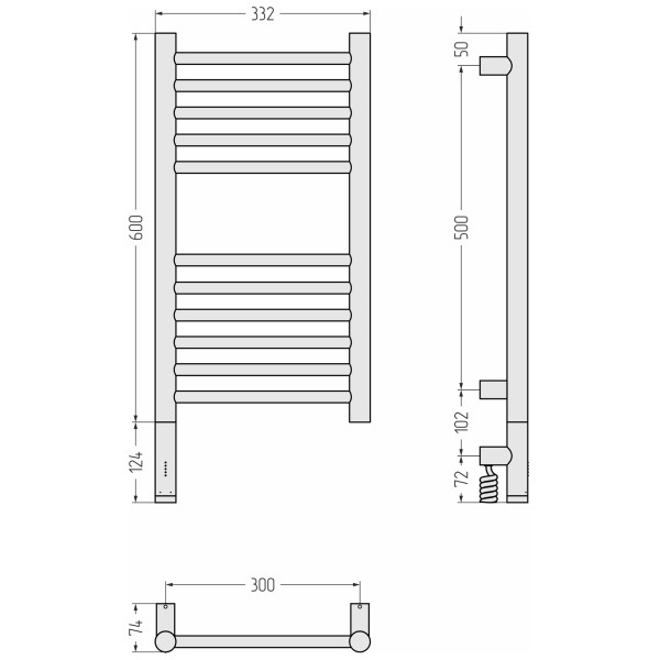 Полотенцесушитель электрический Сунержа Богема 3.1 прямая 600x300 провод слева матовый чёрный (31-6004-6030)