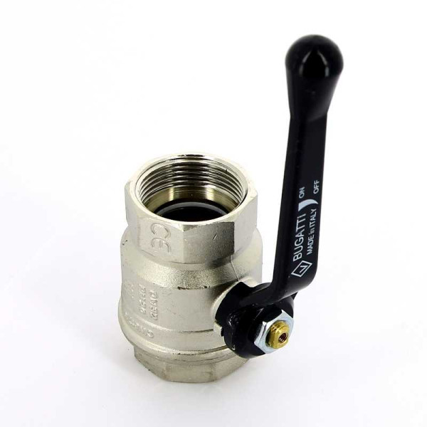 Кран Bugatti 1 1/4" ВВ шаровый New Jersey 910 (черная ручка) (09100015)