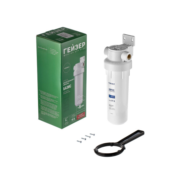 Фильтр колбовый Гейзер Базис 1/2" 10SL (белый, для холодной воды) (50776) Фильтр колбовый Гейзер Базис 1/2" 10SL (белый, для холодной воды) (50776)