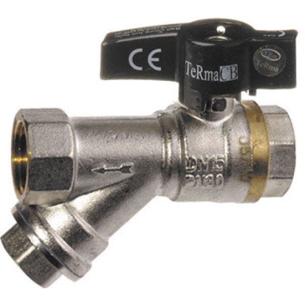Кран 1/2" ВВ шаровый с фильтром TeRma CB (чёрная бабочка) (30238) Кран 1/2" ВВ шаровый с фильтром TeRma CB (чёрная бабочка) (30238)