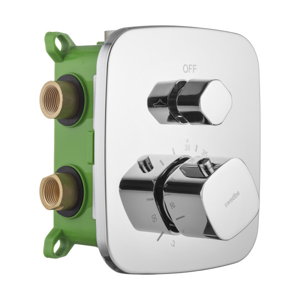 Смеситель для душа Swedbe Platta встраиваемый термостат с подключением на 2 выхода в монтажном боксе хром (9031)