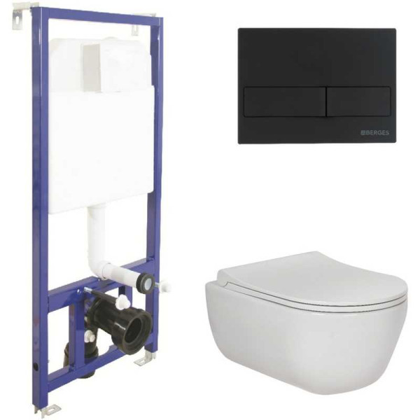 Комплект инсталляция с унитазом Berges: инсталляция NOVUM525, кнопка L5 SoftTouch черная, унитаз EGO Rimless, сидение дюропласт Toma Slim SO, Комплект инсталляция с унитазом Berges: инсталляция NOVUM525, кнопка L5 SoftTouch черная, унитаз EGO Rimless, сидение дюропласт Toma Slim SO,