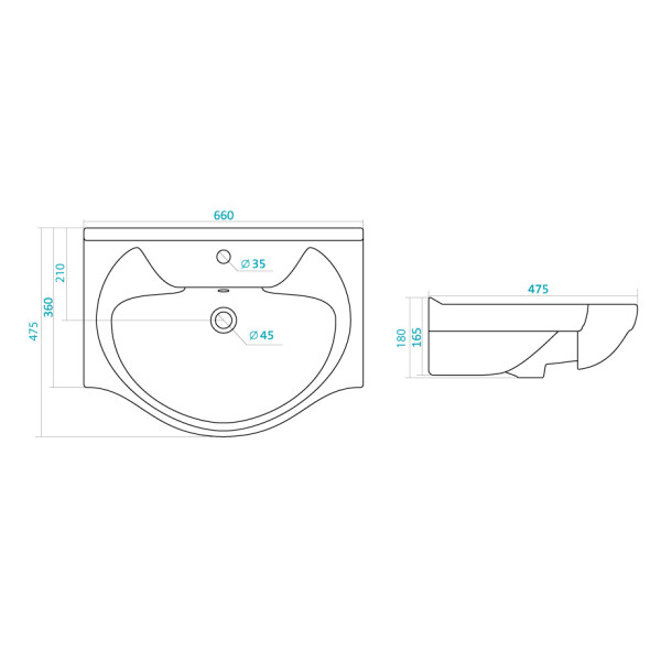 Раковина подвесная Santek Байкал-65 475х660х180 (1WH109651)