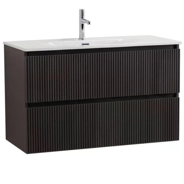 Тумба подвесная Cezares Uno 1200x455x608 с фрезерованными ручками по всей длине фасада с двумя выкатными ящиками Темно-Серый матовый (UNO-1200-2C-SO-G