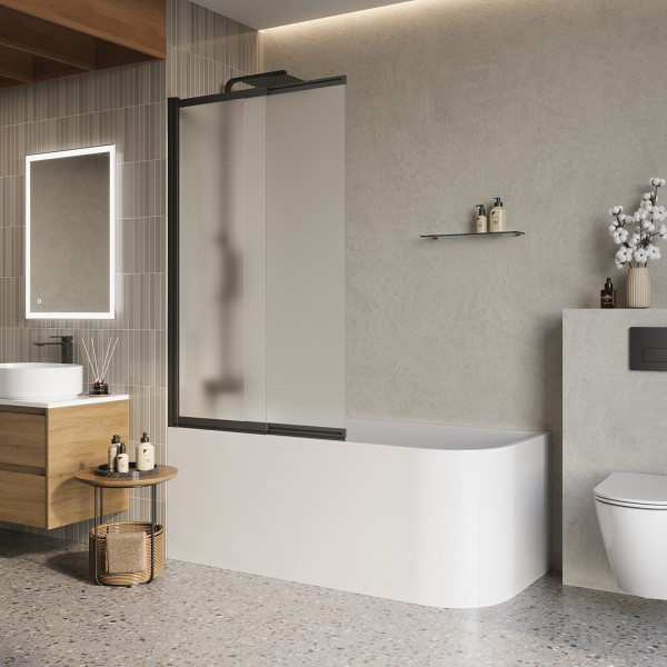 Шторка душевая для ванны BelBagno Luce 90x145 стекло матовое, профиль черный (LUCE-VF-11-90/145-P-NERO) Шторка душевая для ванны BelBagno Luce 90x145 стекло матовое, профиль черный (LUCE-VF-11-90/145-P-NERO)