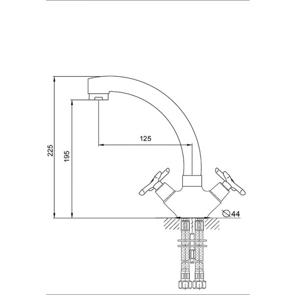 Смеситель для кухни Melodia Retro литой излив резина, без гибкой подводки, хром (MDV32310)