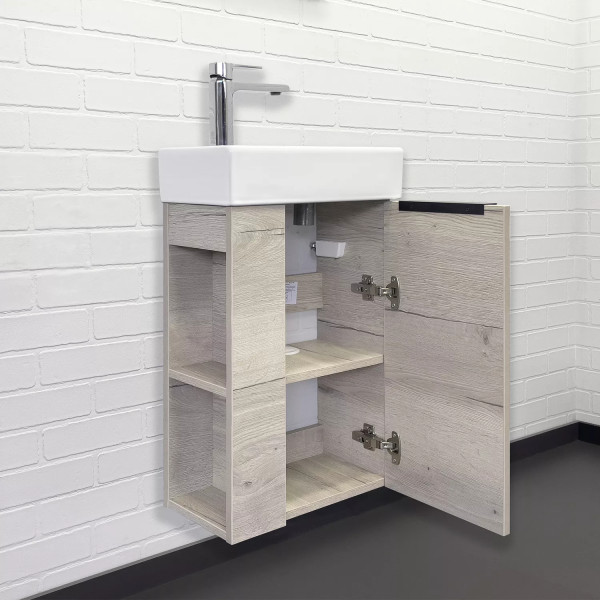 Тумба подвесная с раковиной Comforty Матэ 400x225x700 дуб дымчатый (00-00015132)