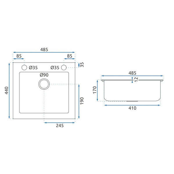 Мойка для кухни Rea west black гранит 48,5x44x17 черная (ZLE-00120)