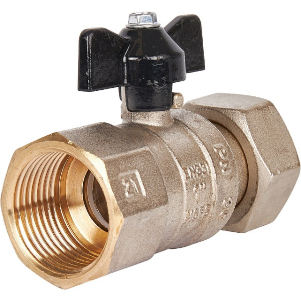 Кран 1"*1" ВВ шаровый с накидной гайкой Stout (черная бабочка) (SVB-0009-000025)