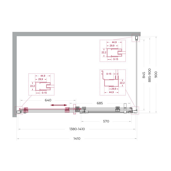 Душевой уголок BelBagno Marino 140x90x195 стекло прозрачное, профиль хром глянцевый (MARINO-2-AH-1-140/90-C-Cr)