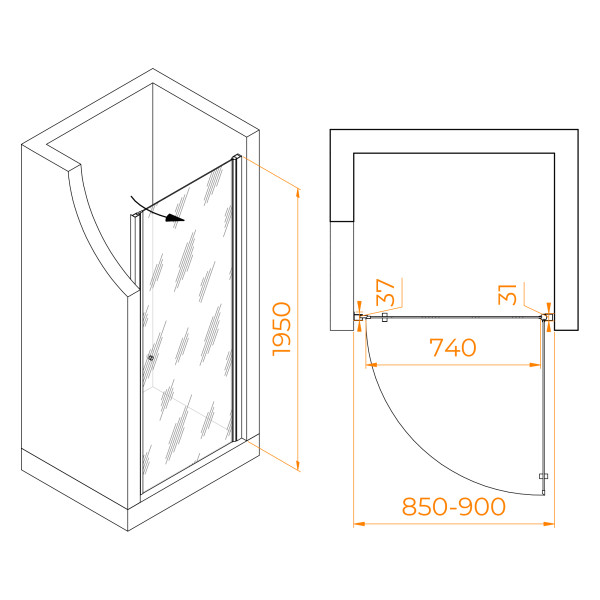 Душевая дверь RGW Dolphin 90x195 стекло фабрик (Fabrik), профиль хром (54930309-101)