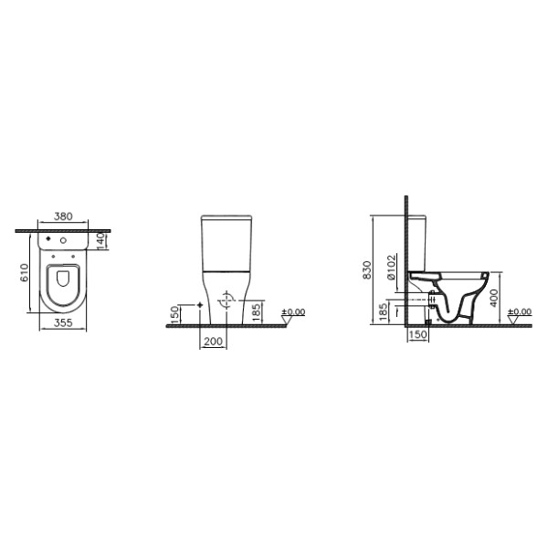 Унитаз-компакт Vitra Zentrum Open-back 610х380х830 с сиденьем soft-close (9012B003-7204)