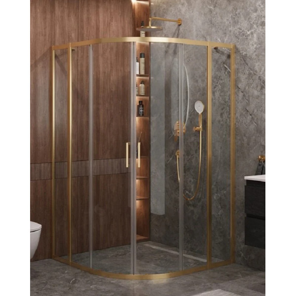 Душевой уголок Cezares Molveno 120x120x195 стекло прозрачное, профиль брашированное золото (MOLVENO-R-22-90+30-C-BORO-IV)