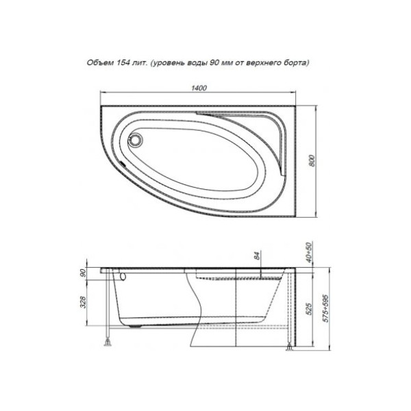 Ванна акриловая Aquanet Mia 140х80 R белый глянец (246884) Ванна акриловая Aquanet Mia 140х80 R белый глянец (246884)