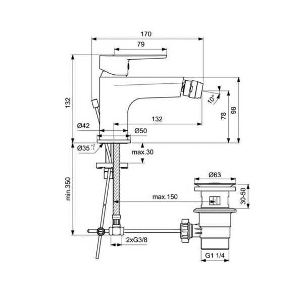 Смеситель для биде Ideal Standard Cerafine O с донным клапаном, хром (BC498AA)