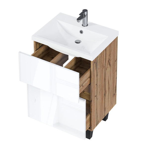 Тумба подвесная 1Marka Aris 690x440x870 дуб вотан/белый глянец (Ц0000035782)