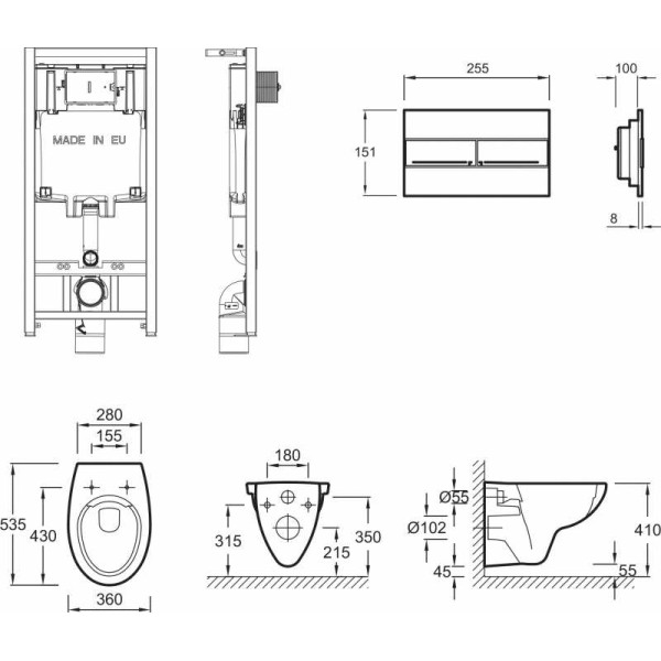 Комплект инсталляция с унитазом Jacob Delafon Patio с сиденьем Микролифт и клавишей смыва хром (E21740RU-00)
