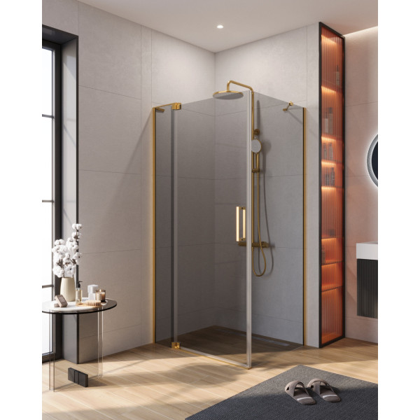 Душевой уголок Cezares Slider 100x80x195 стекло серый, профиль брашированное золото (SLIDER-AH-1-80-100/110-GRIGIO-BORO)