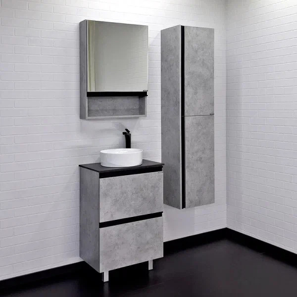 Тумба подвесная с раковиной Comforty Эдинбург 600x400x950 дуб светлый/черный (00-00004767)