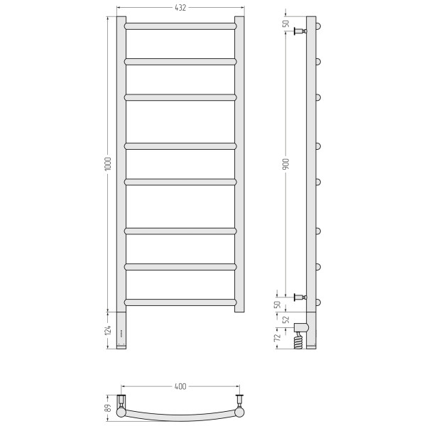 Полотенцесушитель электрический Сунержа Галант 3.0 1000x400 провод слева матовый чёрный (31-5800-1040)