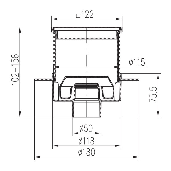 Трап MCH для пола с нижним сливом D50 решетка нерж. 122х122 c воротником нептун Трап MCH для пола с нижним сливом D50 решетка нерж. 122х122 c воротником нептун