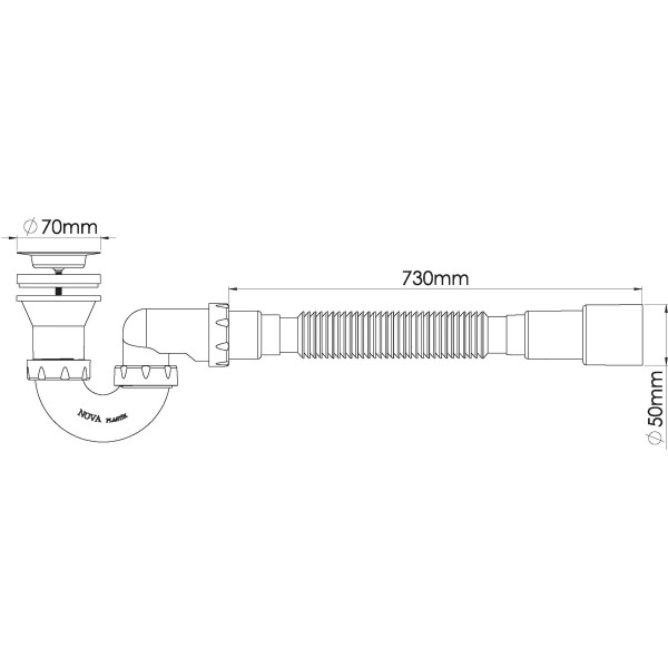 Сифон для душевого поддона Nova 1 1/2"х70 (h=130 мм) с гибкой трубой 1 1/2"х40/50 (1620)