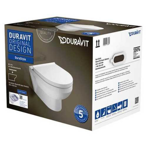 Унитаз подвесной безободковый Duravit Durastyle Basic Rimmless 365х540х350 с сиденьем soft-close (45620900A1)