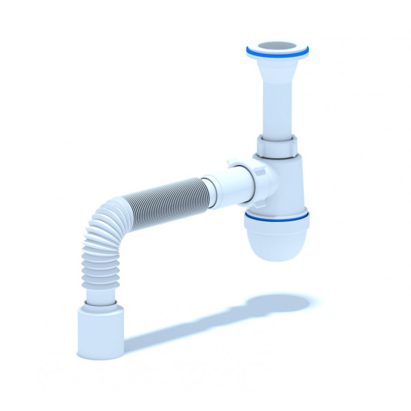 Сифон 40 мм. бутылочный АНИ "Грот" с выпуском 1 1/2"*70 мм. с гибкой трубой 40*50 АНИ пласт (A0110)