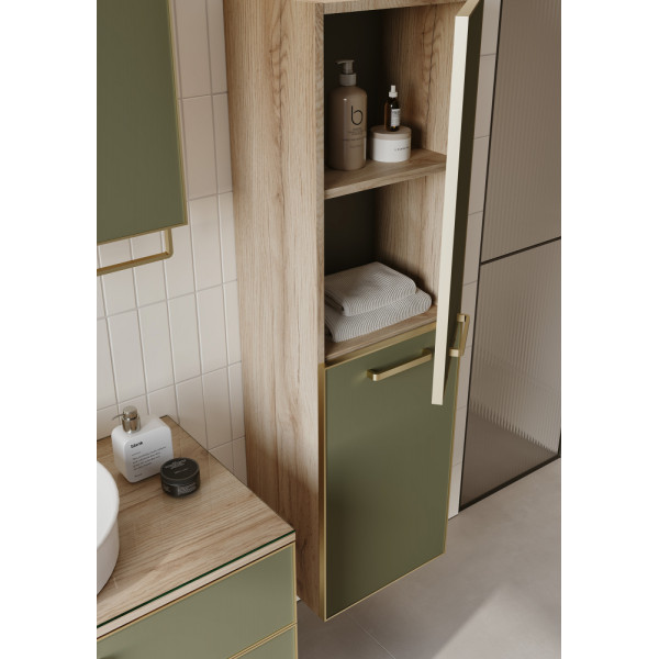 Пенал подвесной Orka Salerno 400x320x1380 зеленый матовый, светлое дерево (3005748)