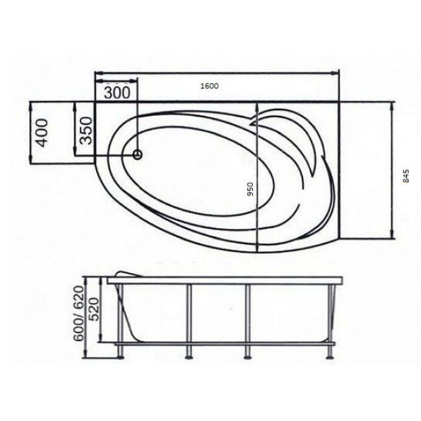 Ванна акриловая 1Marka Julianna 160x95 правосторонняя белая (01дж1695п)