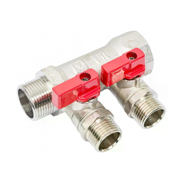 Коллектор 2 отв. с отсекающими кранами 3/4"x1/2" Н Valtec (VTc.580.N.0502)